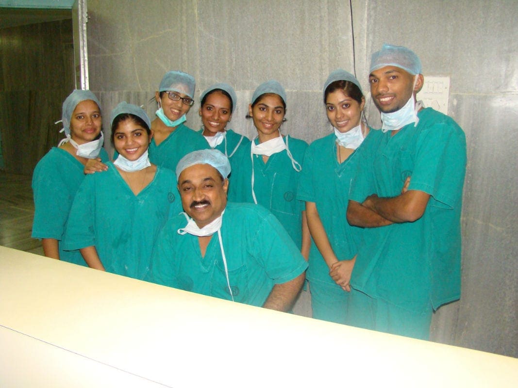 Dr. Rajgopal Shenoy with students in the Operation Theater