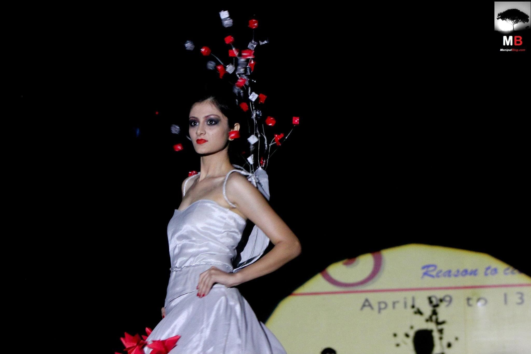What do you call this? A Manipal Girl Student shows off a White dress with an Environmental theme at the Manipal University Fashion Show UTSAV 2012 | Photo by Mahesh Mayuur
