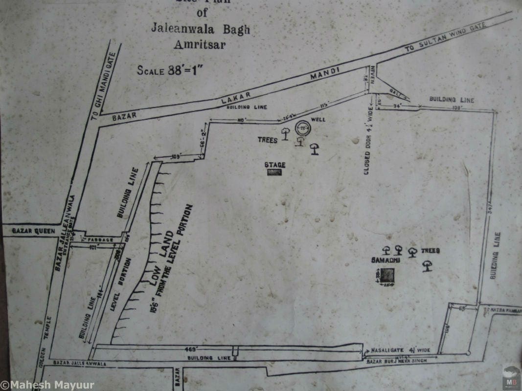 A map of the Jallianwala bagh memorial at Amritsar