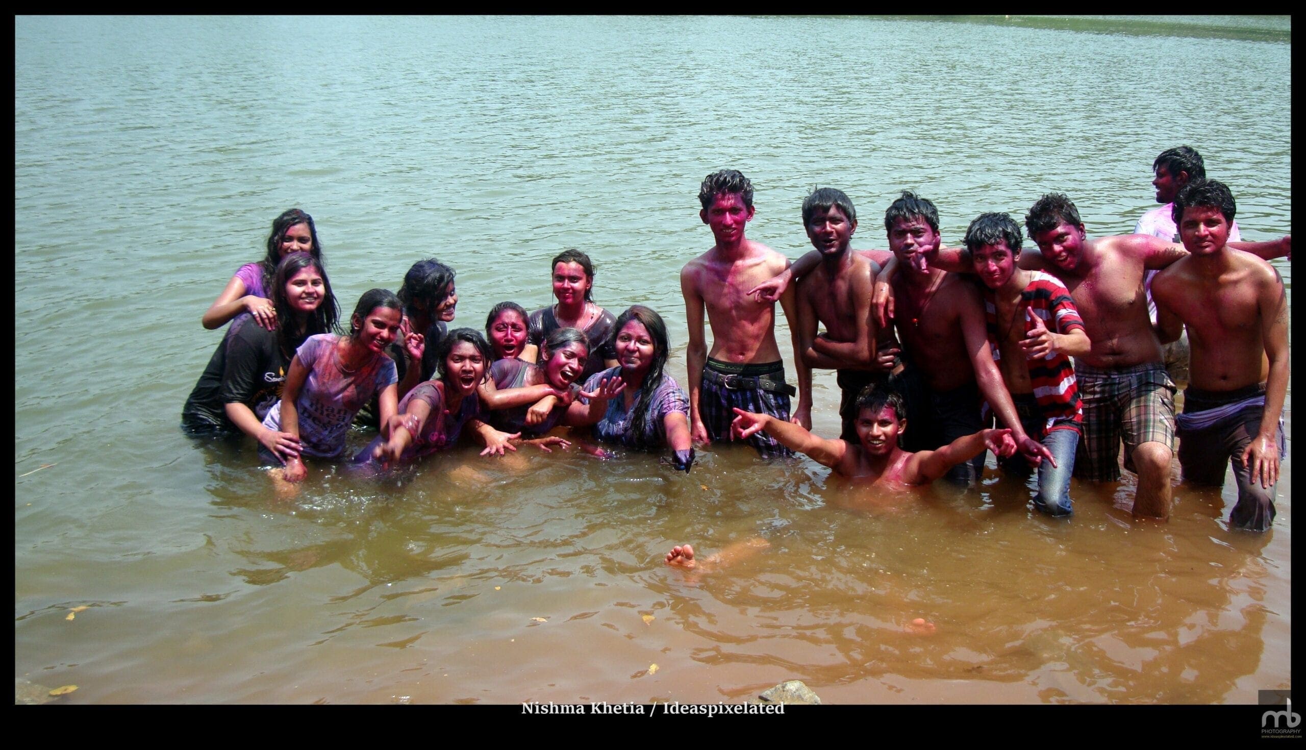 Holi in Manipal at the River Swarna