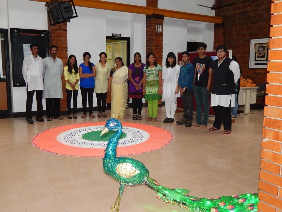 Faculty and Students of School of Communication Manipal University, Manipal pose with the installation on Independence day!