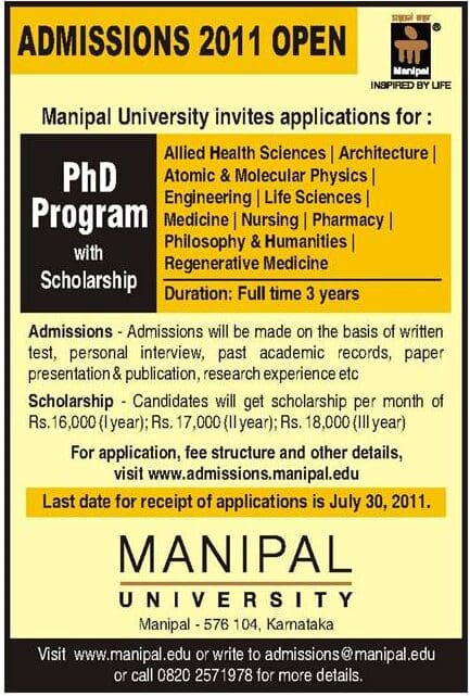 phd nursing admission in manipal university